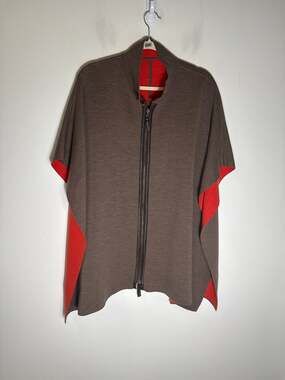 Brown/Orange Reversible Leather Trimmed Poncho - No tag